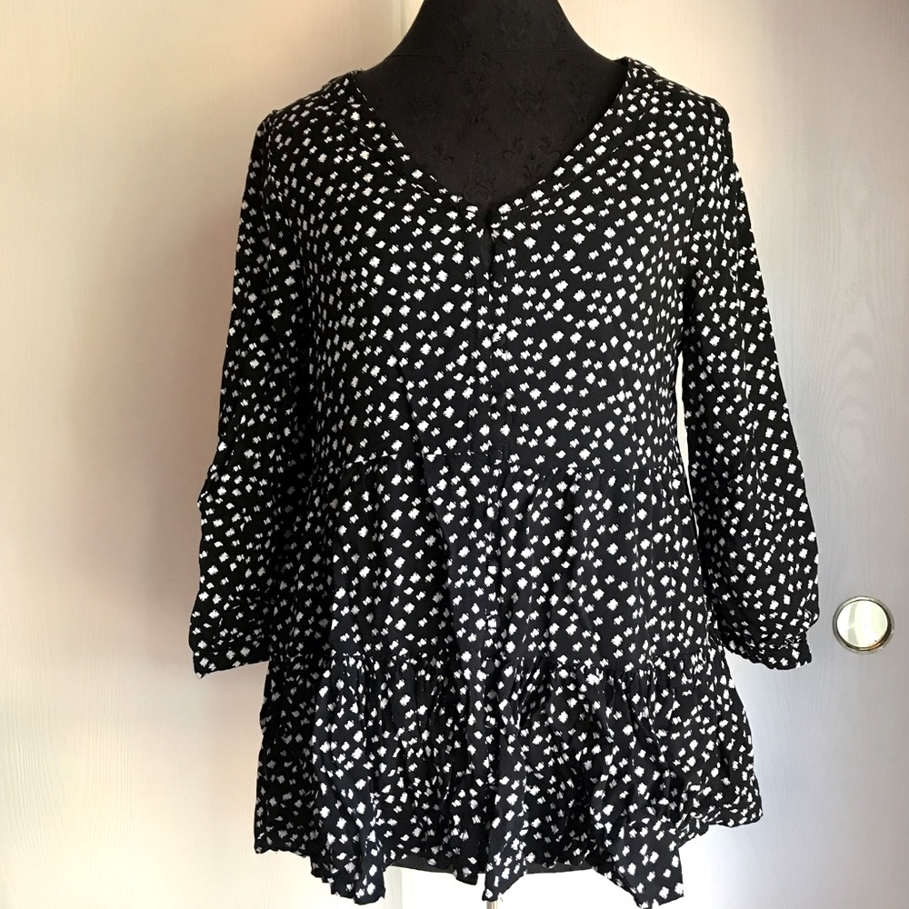 Anthropologie Maeve Button Up Black and White Blouse Medium